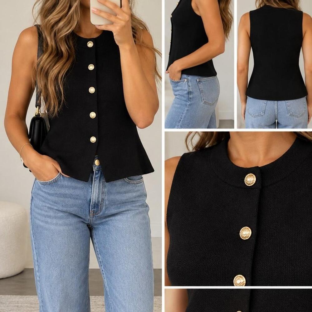 Scoop Black Gold Button Sweater Vest – Size S 🖤✨